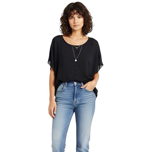 Chaser Womens Blouse Sz XS Boxy Star Beaded Sequins Baddie Witchy Gothic Vampy - Picture 1 of 14